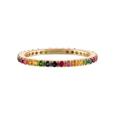 14k Yellow Gold Ruby Emerald Multicolor Sapphire Full Eternity Stackable Ring