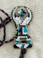 Native American Zuni Eldred Martinez Sterling Turquoise KNIFEWING Bolo Tie Set