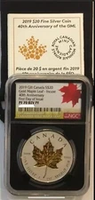 2019 Canada 1oz $20 GILT MAPLE LEAF INCUSE 40th Anniv.  NGC PF70 Rev PF, FDOI!