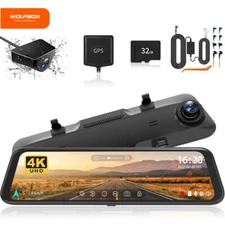 WOLFBOX 4K Dash Cam Dual Dash Cameras Mirror Dash Cam Parking Monitoring