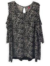 Vince Camuto Top Womens 2X Black White Stretchy Cold Shoulder Scoop Neck Tunic