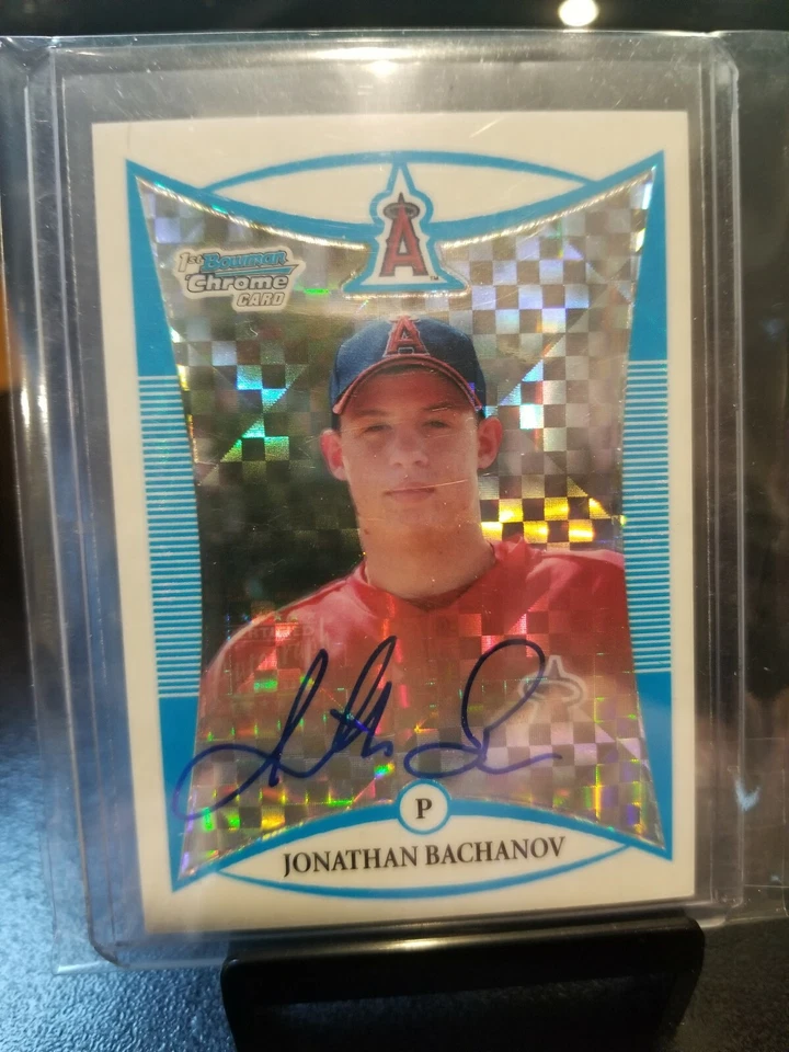 2008 JONATHAN BACHANOV #194/250 BOWMAN CHROME AUTO PROSPECTS X-FRACTOR GEM. - Image 3 of 4