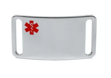 Red Medical Alert ID Tag sold without band. Free engraving & medical vallet card