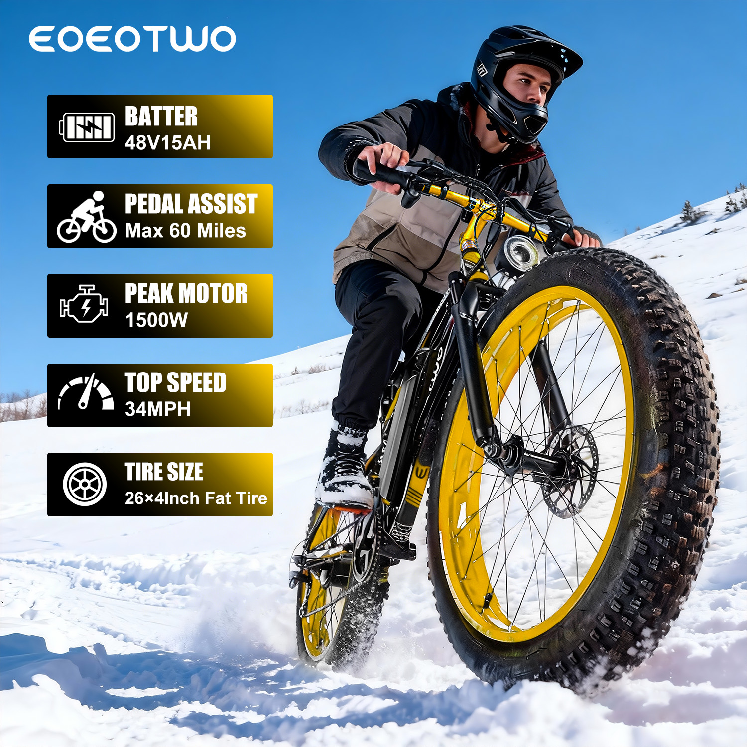 For Adults 1500w 34mph 60miles 26" Fat Tire City Mountain E-bike