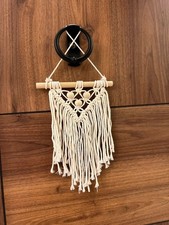 Handmade Macram Wall Hanging - Small Boho Cotton Decor with Wooden Beads