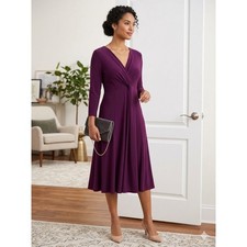 Ralph Lauren Magenta Surplice V-Neck A-Line Dress Sz 16 Purple Pink Office Work