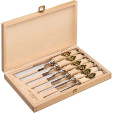 Stechbeitelsatz 6,10,12,16,20,26mm Wei&szlig;buchenh.Ulmer Form HO-Kasten