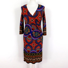 Wallis Multicoloured Aztec Print Bodycon Dress Size 10 Petite Stretch Jersey