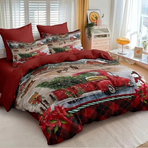 Juego de edredón de plumón de Navidad tamaño rojo Navidad coche rey camión rojo Foto 2 de 4