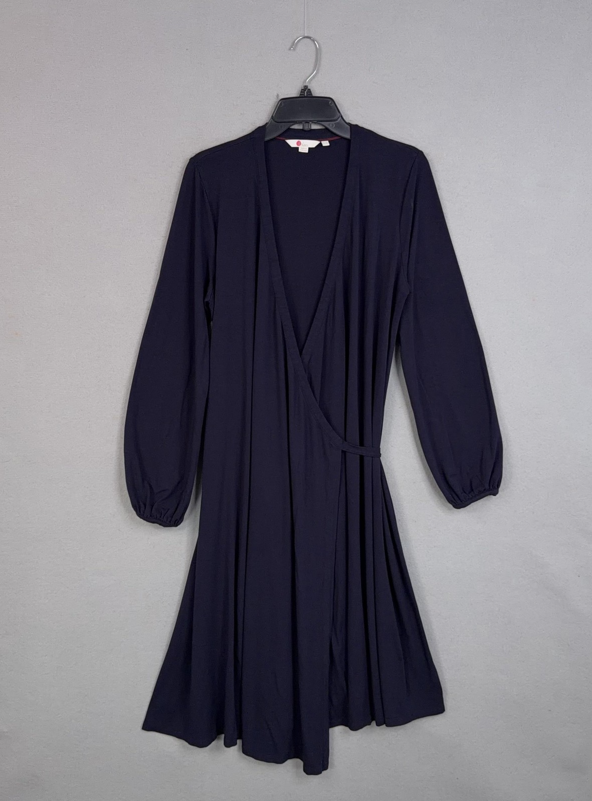 Boden Dress Womens 14 Tall Blue Wrap Jersey Long Sleeve Knee Length Stretch Work