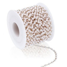 49 Feet Pearl Beaded Chains Golden Brass Cable with 3mm Pearl, Gold