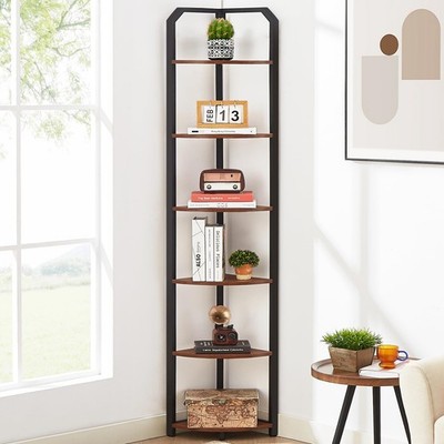 71'' Corner Shelf,6 Tier Industrial Corner Bookshelf, Freestanding Shelf Stand...
