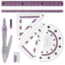 Ruler Math Kit Set Math Geometry Set Includes Rulers Protractor Compass Erase...