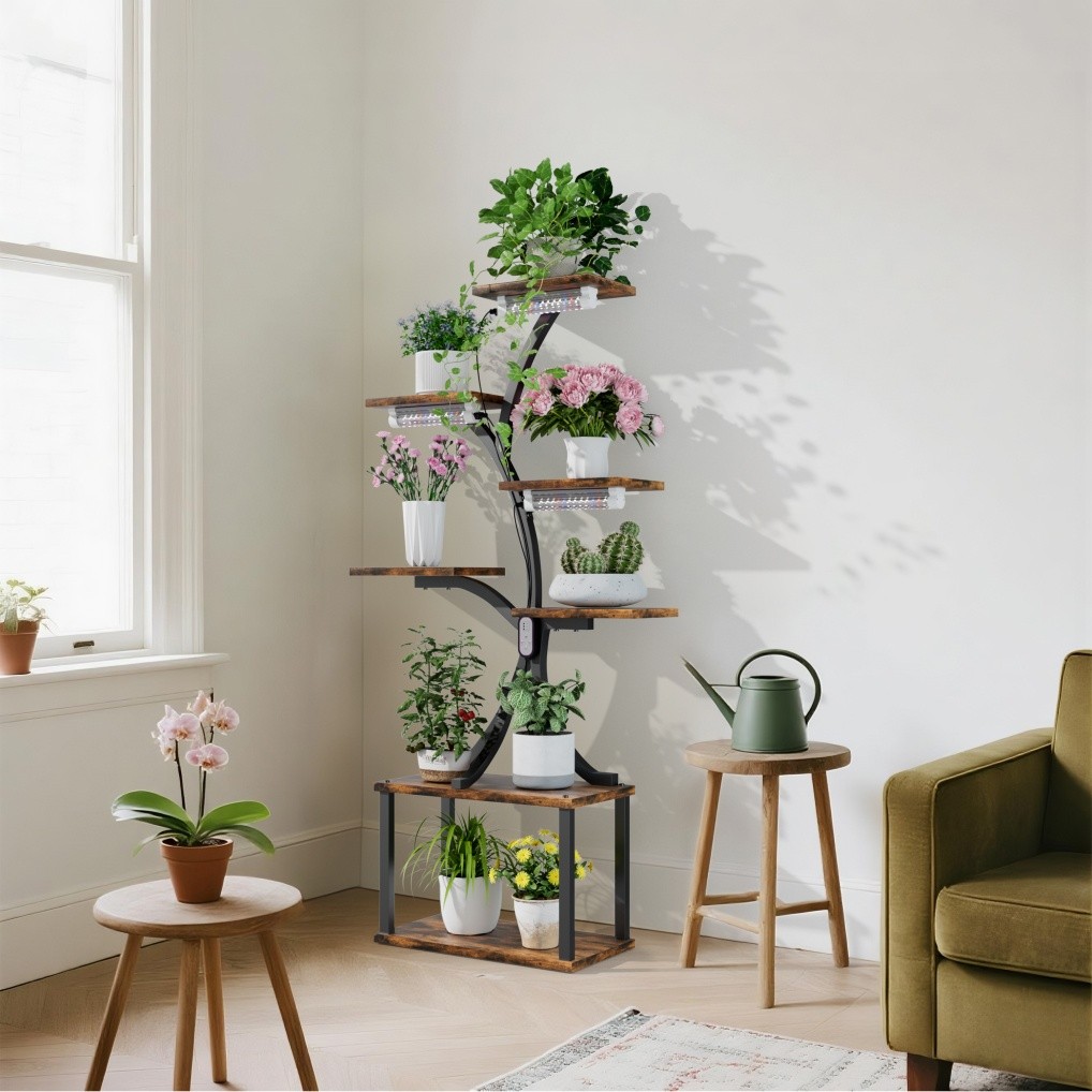 Heavy Duty Plant Stand Indoor with Grow Lights Tall Plant Shelf Tree-Shaped Rack