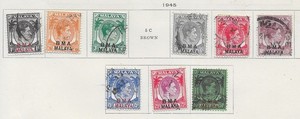 9 Straits Settlements Stamps from Quality Old Antique Album 1945