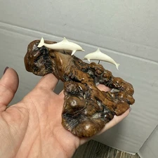 John Perry Dolphins Sculpture On Burlwood