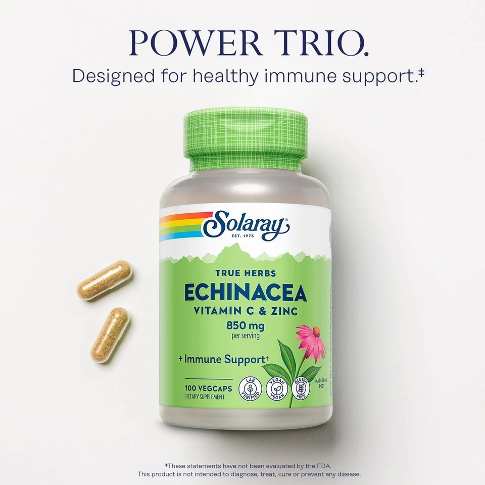 SOLARAY Equinácea Vitamina C y Zinc 850mg Más Bioflavonoides, Equinácea para Laboratorio Foto 3 de 4