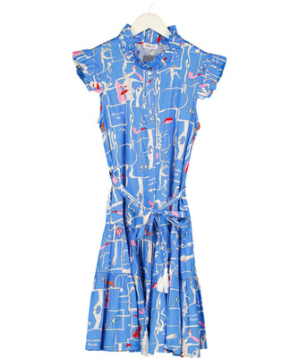 PAOLITA Minikleid blau Smoke & Mirrors bedruckt Rüschenärmel Stufen UK S