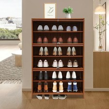 32" Entryway Bamboo 6-Tier Shoe Organizer Storage Cabinet w/ 3 Flip-up Door