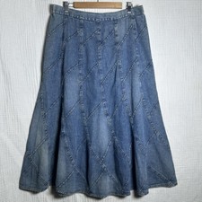 VTG Studio West Apparel Blue Denim Diamond Patch Midi Skirt-XL-Western 90s Y2K