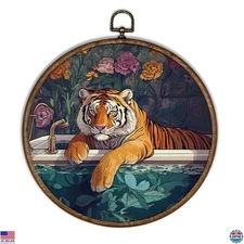 Funny Tiger in Bathtub Wall Art, Retro Animal Canvas Print, 10x10 Decor