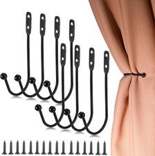 8 Pcs Metal Curtain Holdbacks Black Wall Mounted Drapery Tiebacks Hooks