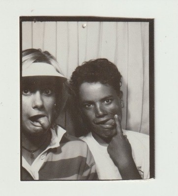 VINTAGE PHOTO BOOTH - SWEET YOUNG MOM AND HER CUTE SON, STICKING OUT TONGUES