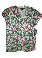 Holly Berries on White Christmas Scrub Top New Cassandra O Choice S to XL