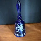Fenton Cobalt Blue Hand Painted Art Glass Bell Floral Design USA