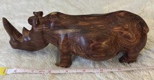 Hand Carved Wooden Vintage Rhinoceros Figurine