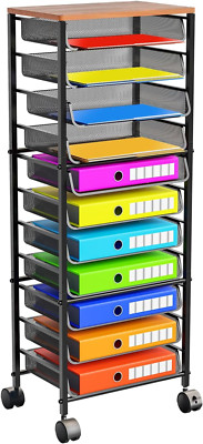12-Tier Rolling File Cart - Multi-Functional Desk Organizer with Sliding Trays