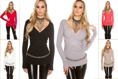 sexy maglione maglia sweater donna scollo incrociato manica lunga nuovo # |  eBay