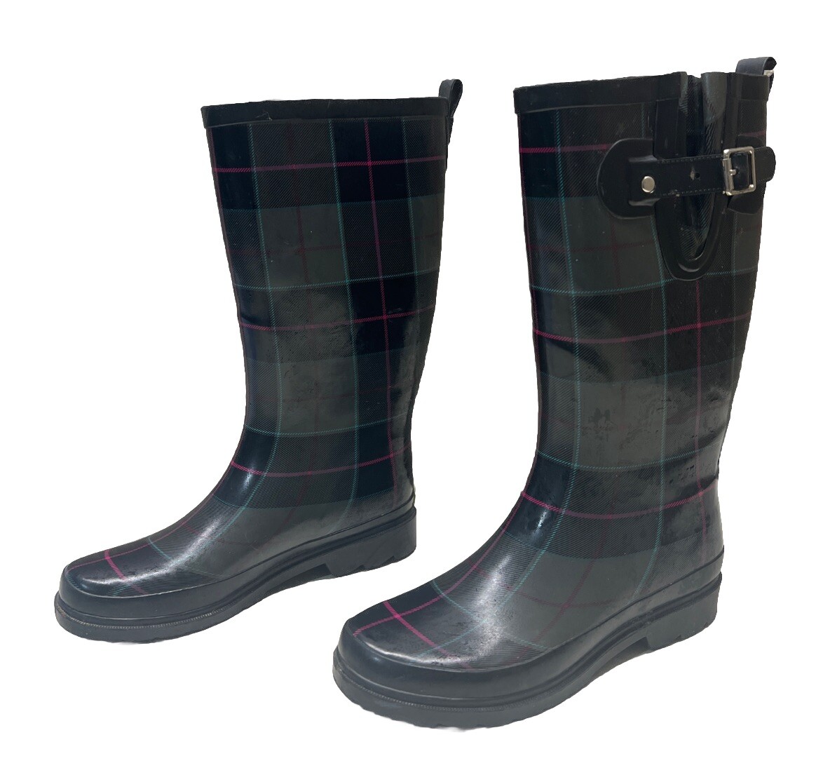 Western Chief Seattle Plaid Charcoal Tall Womens Rubber Rain Boots