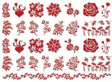 Flowers 29 pcs 1 Inch Red Fused Glass Decals