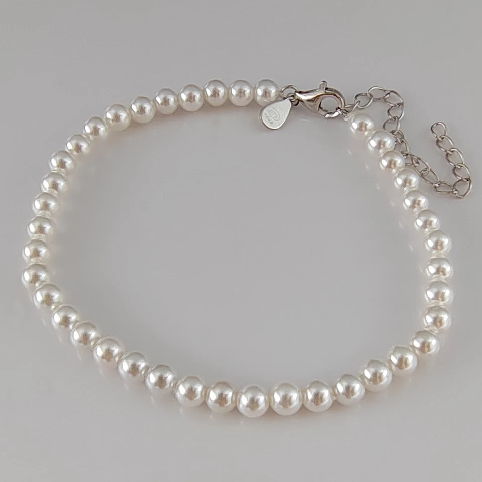 Bracciale Uomo con Perle in Perlizzato Bianco Braccialetto Argento Regolabile - Immagine 2 di 4
