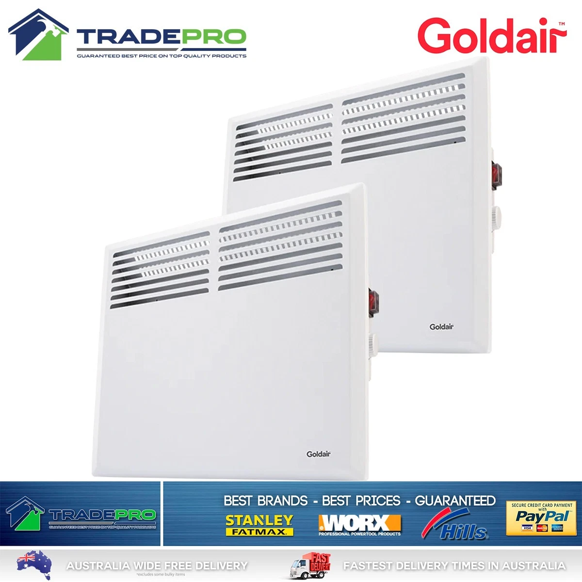 Goldair 1000W Convection Panel Heater Twin Pack Portable Thermostat Home  Slim | eBay