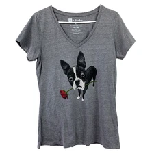 Gap x Threadless Boston Terrier V-Neck Tee T-Shirt Shirt XL