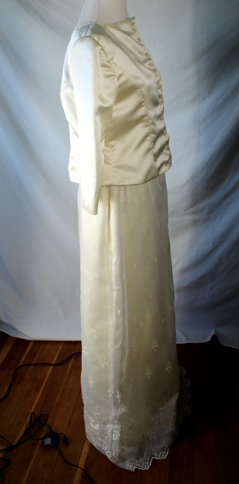 Handmade Mother of Bride White Cream Ivory Lace Jacket Skirt Dress