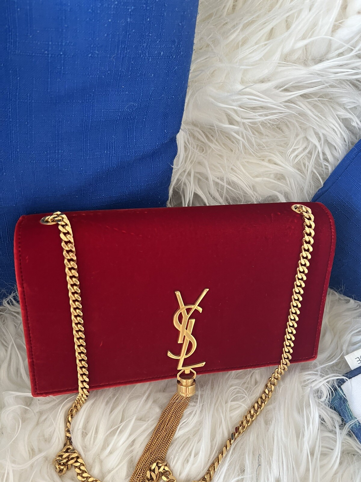 SAINT LAURENTMedium Kate Borsa a tracolla velluto rosso