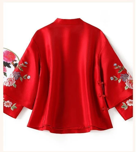 Mujeres Chino Tang Prendas para el torso Tradicional Bordado Chaqueta Ropa Cuello Soporte Abrigo - Imagen 13 de 18