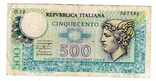 Italien ITALY ITALIA Banknote 500 LIRE 1974 - 1979 P94 QUECKSILBER GUTER ZUSTAND