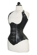 Black Real Leather Steel Bones Lace up Body Shaper Under bust Corset 2XS 7XL