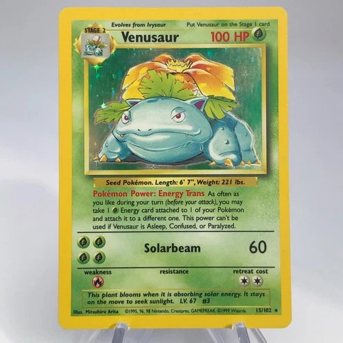 Venusaur 15/102 - Holo Rare - Base Set - 1999 Pokemon WotC Vintage - LP