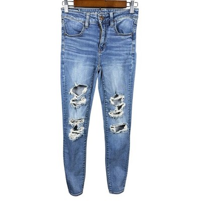 American Eagle Next Level Stretch Skinny Distressed Jeans Womens 2 Regular Blue