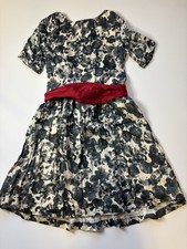 Tea Collection Girls' Size 12 Dress Black And White Florals With Red Tie Waist