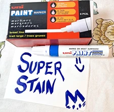 Uni Paint Marker SET OF 6 MODIFIED SUPER STAIN BLUE PX-30 Broad Chisel Tip 8mm