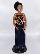 Hand-sewn leopard Top And Denim Skirt For Barbie Doll  Curvy Doll 
