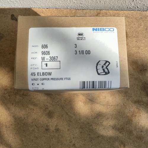 NIBCO 3"  3 1/8 OD Wrot Copper  45Degree Elbow 606