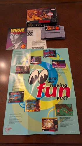Lion King SNES Cartridge, promotional poster in original box