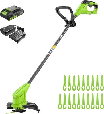 Greenworks 24V 10'' Cordless String Trimmer with 2.0Ah Battery and Charger, 20 Re
